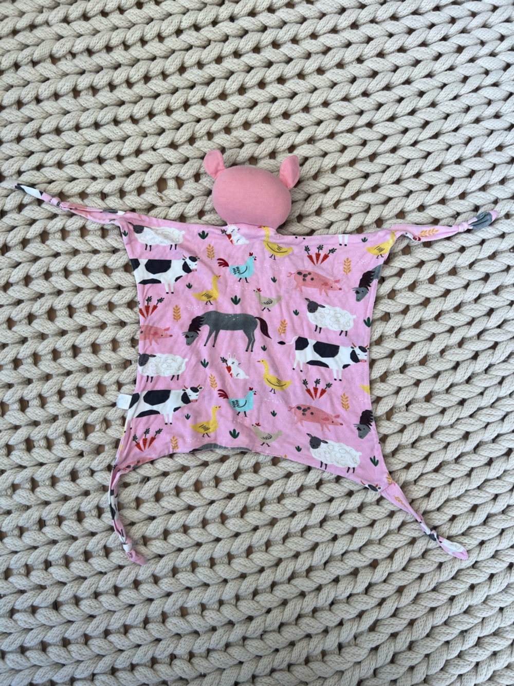 Little Sleepies pink farm animal lovey - Picture 3 of 3